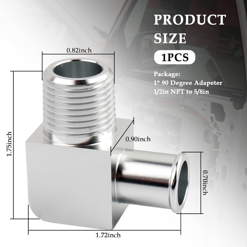 Figpade 90° Heater Hose Connector,Heater 90 Degree Hose Elbow from 1/2 NPT to 5/8 Barb for 5/8" Hoses & 1/2" NPT Intake Manifold,Aluminum Car Accessories Heaters Hoses Fitting for Car System - Image 2